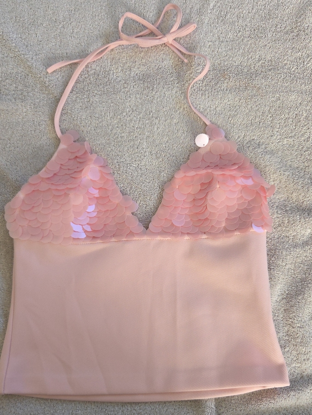 Zara Pink Sequin Halter Crop Top